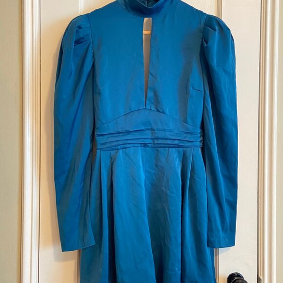 Blue Jodie Mock Neck Satin Romper - Picture 3 of 10